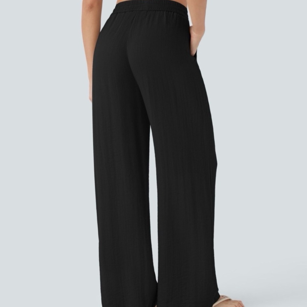 HALARA Black Wide Leg Women's Linen like Pants Size M Tall NWT - Picture 2 of 11